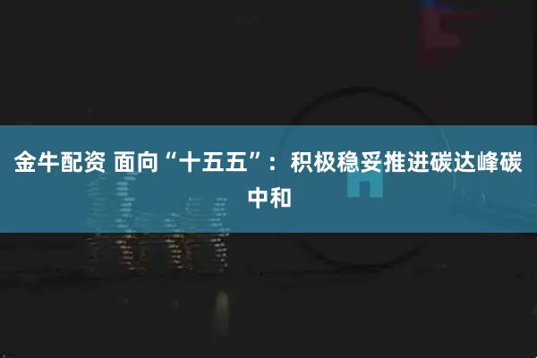 金牛配资 面向“十五五”：积极稳妥推进碳达峰碳中和
